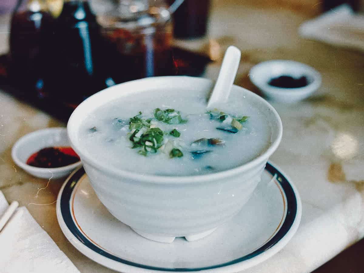 Bowl of congee, a popular breakfast item in Singapore