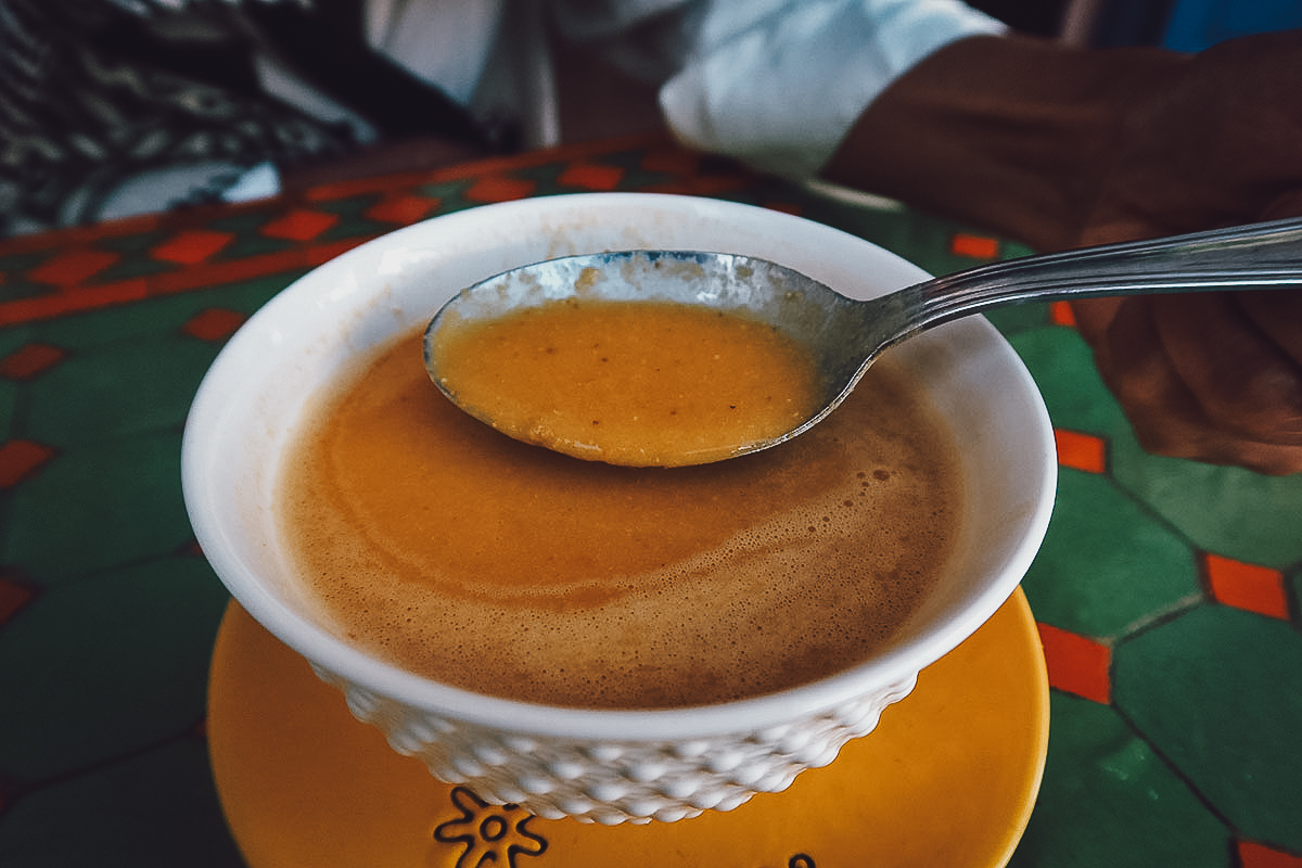 Vegetable soup at a restaurant in Essaouira