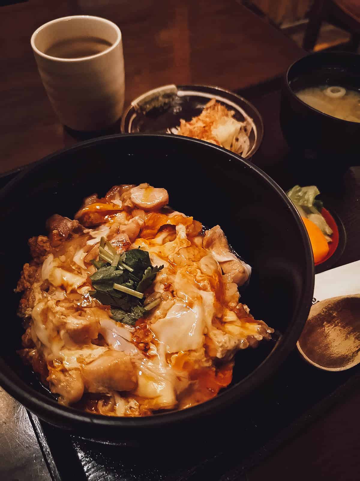 Tamago kake gohan with chicken at Kisaburo Nojo in Tokyo, Japan