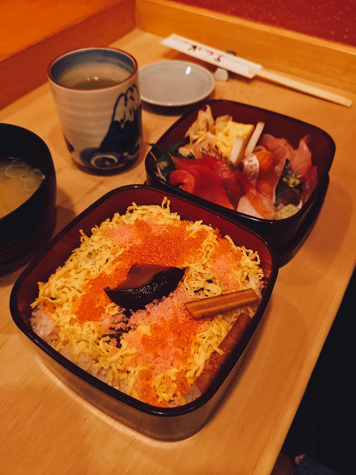 Chirashi set at Sushi Katsura in Tokyo, Japan
