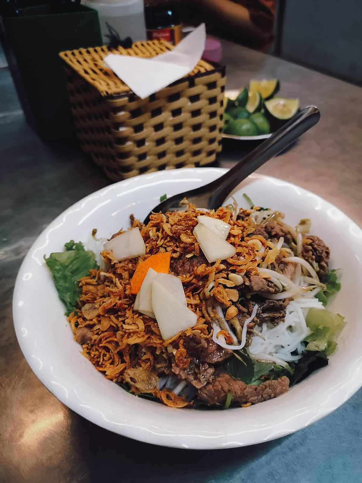 Bun bo nam bo in Hanoi, a tasty Vietnamese dish made with rice noodles and beef